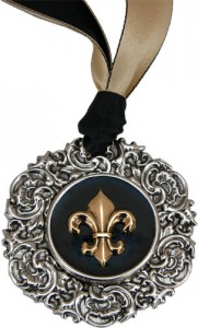 Christmas Ornament with Black and Gold Fleur de Lis to Represent City of New Orleans