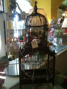 Birdcage used as jewelry display