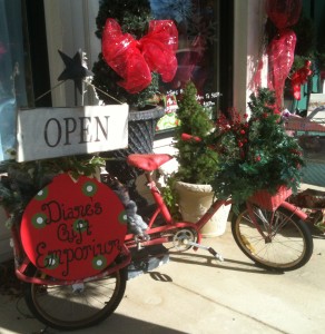 Bicycle Used as a Sign Open Diane's Gift Emporium