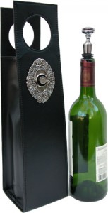 Wine Carrier Black with Silver Medallion & Initial of Your Choice