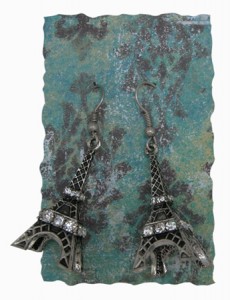 Earrings on Art Paper Display Card Eiffel Tower