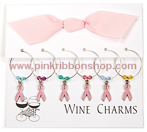 Wine Charms with Pink Ribbon Theme