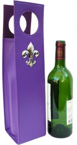 Wine Carrier Purple with Silver Fleur de Lis Designed by Classic Legacy