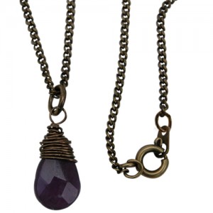 Necklace Antique Brass Wire Wrapped Amethyst
