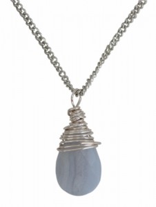 Necklace with Blue Lace Agate Wire Wrapped Nickle Free Silver Plate
