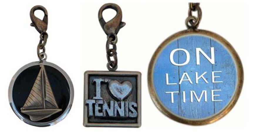 Charms for Classic Legacy bracelets and necklaces.  Sailboat, Tennis, On Lake Time charms bring summer memories.