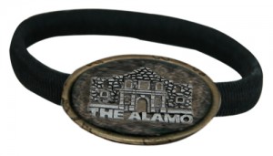 Pony Tail holder with Oxidized Brass Setting/Pewter Alamo Medallion designed by Classic Legacy