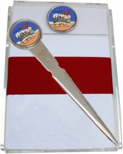 Notepad and Letter Opener with Vintage Texas Postcard medallion