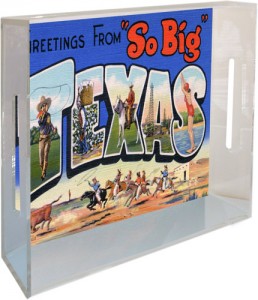 Acrylic Tray with Vintage Texas Postcard Image. 8.5" x 11" x 3" 