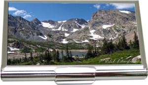 Colorado Gifts with photograph of Indian Peaks on Business Card Holder