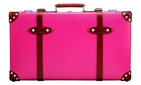 pink luggage with straps
