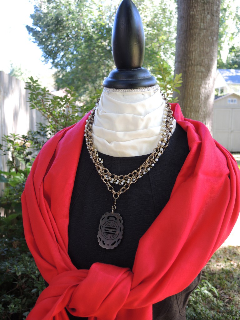 Red Shawl Chinese Enhancer and Necklace