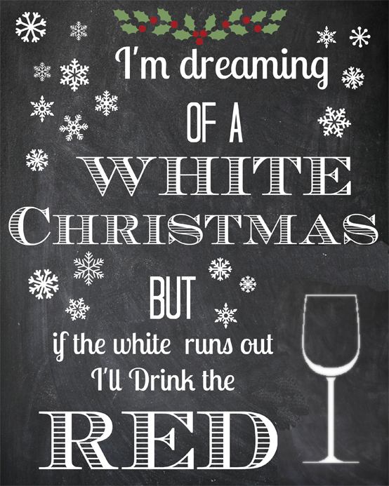 Holiday Quote Images Dreaming of White Christmas and Red Wine 