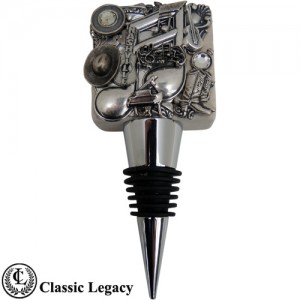 Wine Bottle Stopper with Metal Collage Nashville theme