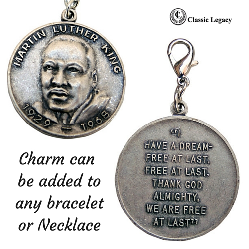Martin Luther King Charm can be added to any bracelet or Necklace