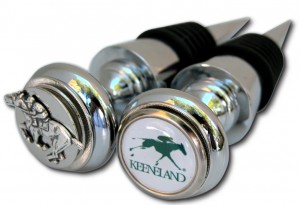Custom bottle stoppers are our best sellers. The logo of Keeneland is a great horse racing theme.