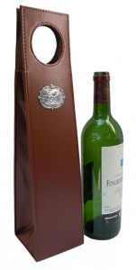 The Classic Legacy faux leather wine carriers come in 6 colors and all are available with the silver horse racing medallion. A handsome gift! 