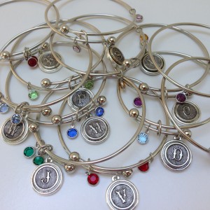 Expandable Hoop Bracelet with Initials and Birthstone Crystals