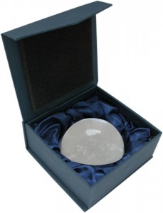 Crystal Domed Paperweight and Blue Gift Box