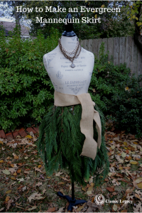 The Mannequin Evergreen Tree Skirt looks great with a burlap belt!