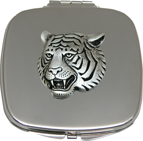 Purse Mirror with Silver Tiger Head