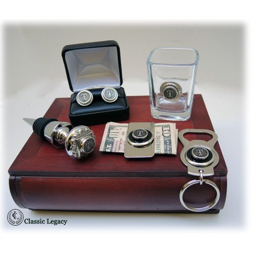 Realtor Gifts include cuff links, shot glass, money clip, and key ring