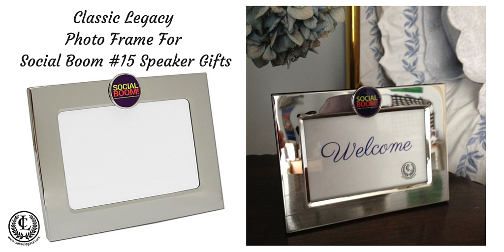 Custom Silver Photo Frame Given as speaker gifts at Social Boom event
