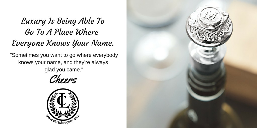 Luxury gifts include Classic Legacy initial wine bottle stoppers.