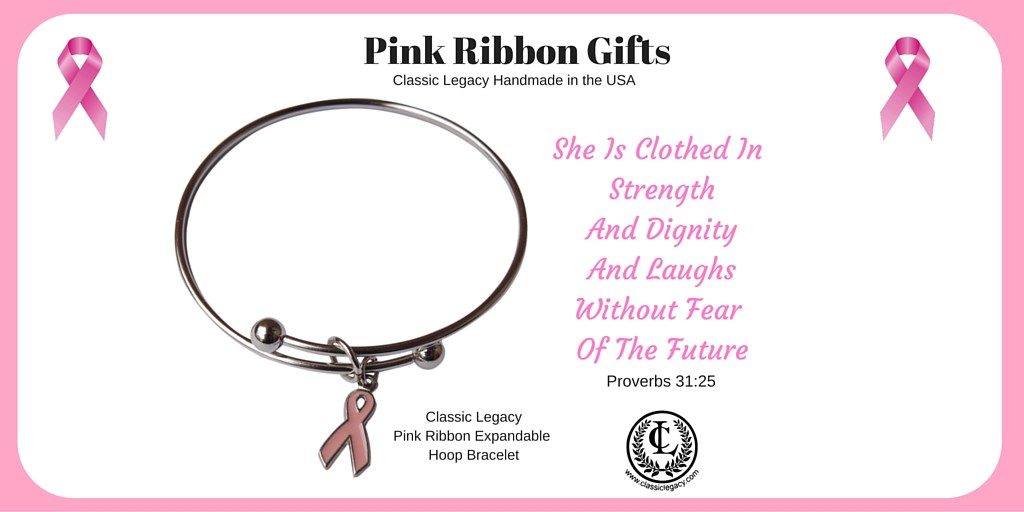 Pink Ribbon Theme Expandable Hoop Bracelet is perfect to stack with other bracelets.
