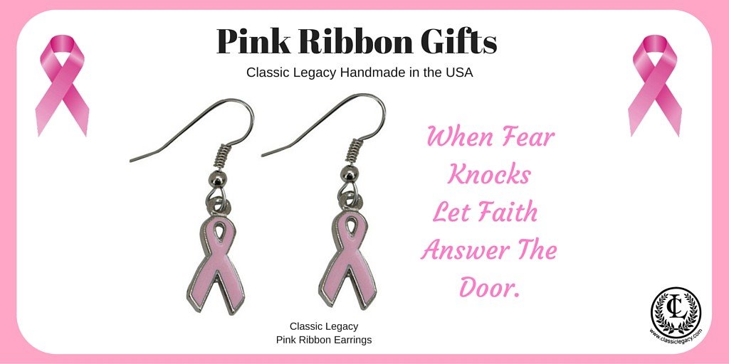 Pink Ribbon gifts include Earrings hand made in the USA .