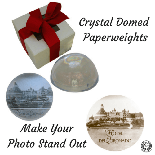 Crystal Domed Paperweights with Hotel Del Coronado Historical photo