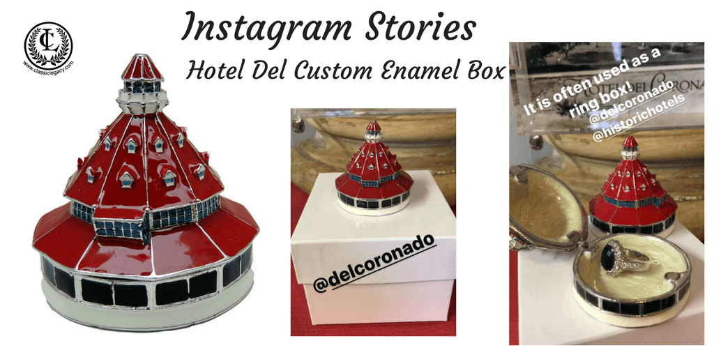 Instagram Stories of the Custom Hotel Del Coronado Box by Classic Legcacy