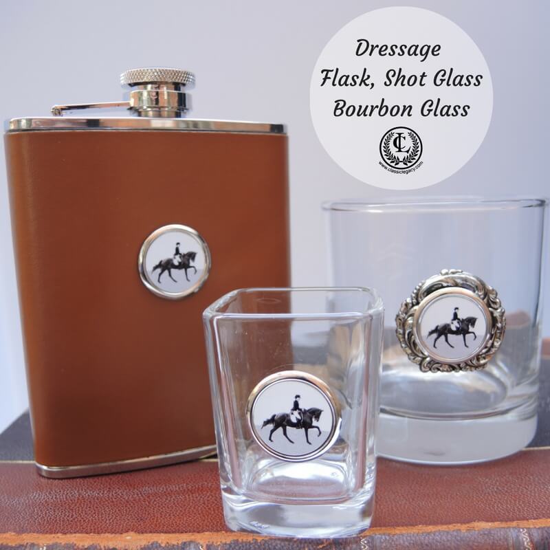 Dressage Theme flask bourbon glass shot glass