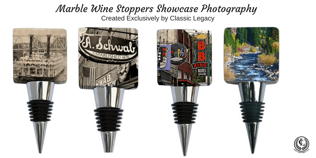 Marble Wine Bottle stoppers featuring photography