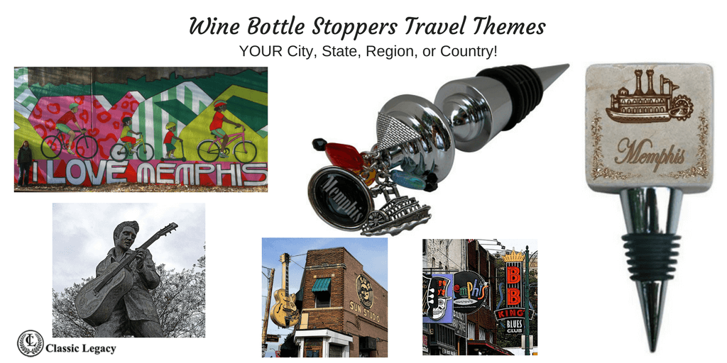 Personalized Wine Gifts and Bottle Stoppers City Theme of Memphis