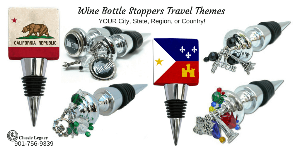 Personalized Wine Gifts and Bottle Stoppers with a Travel Theme