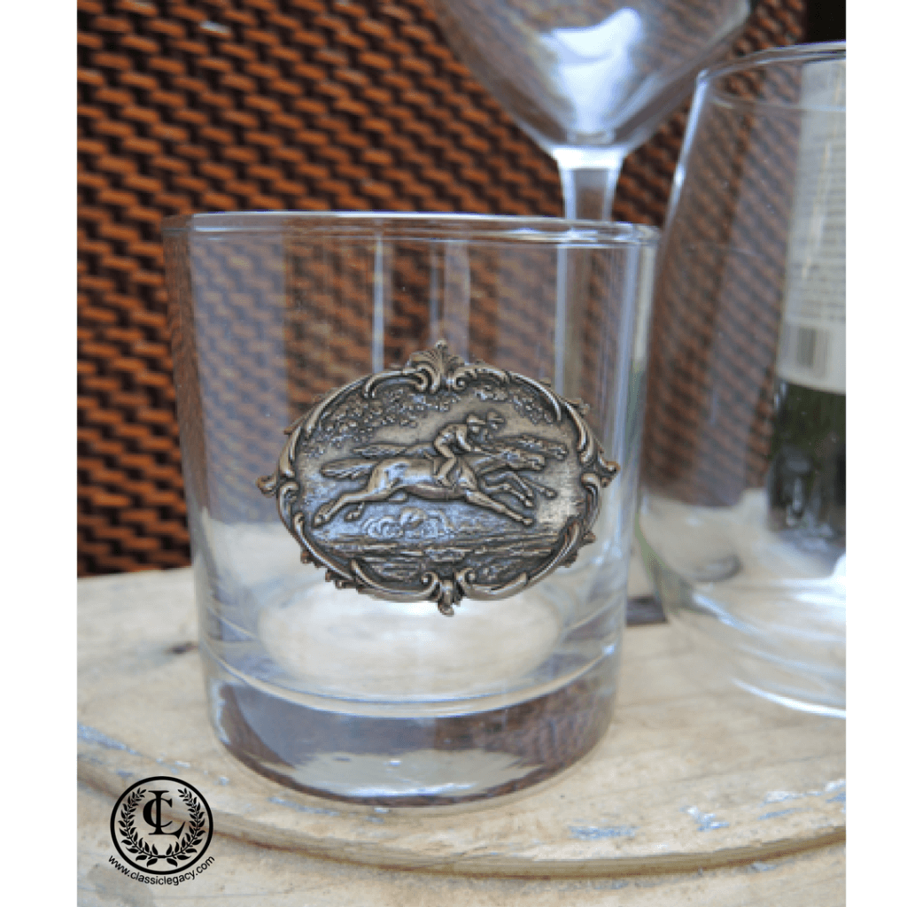 Bourbon Glass Silver Race horse medallion