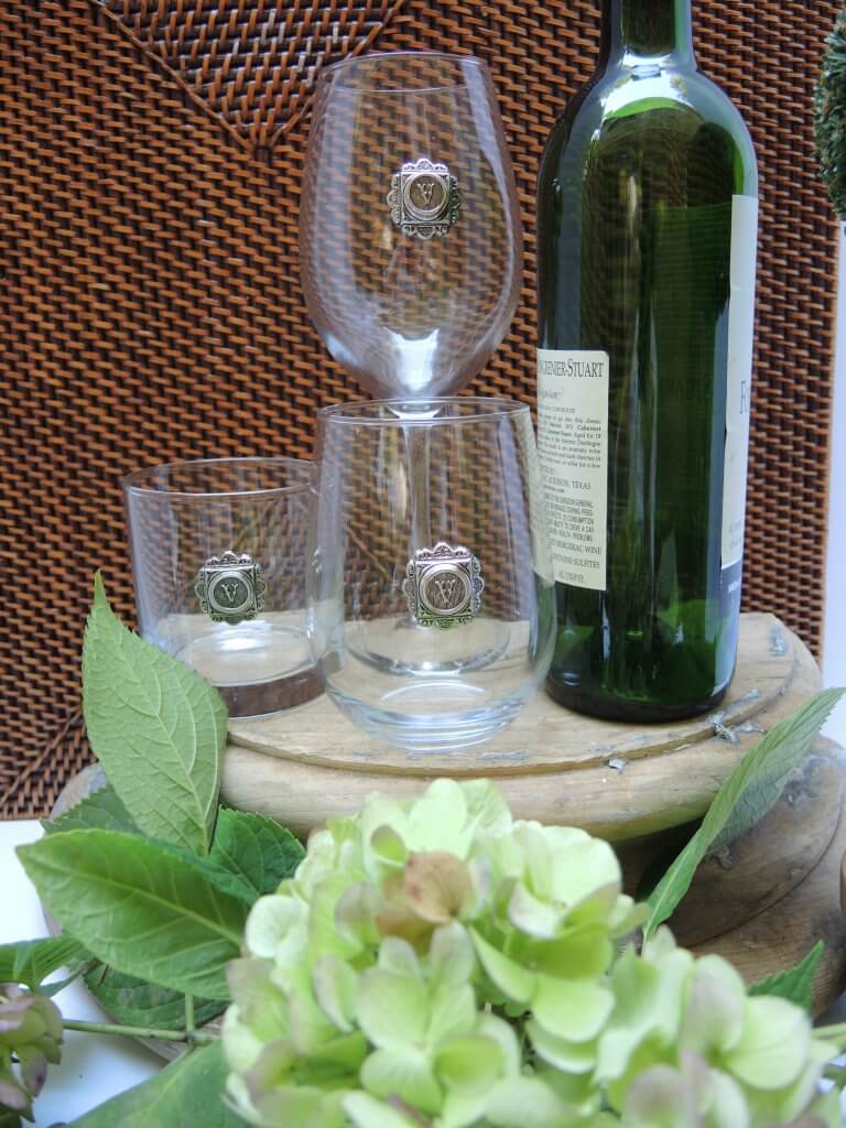 Long Stemed Wine Glass Bourbon and Stemless Initial theme