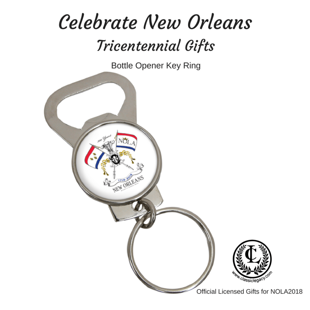 New Orleans Tricentennial Gifts include this bottle opener/ key ring.