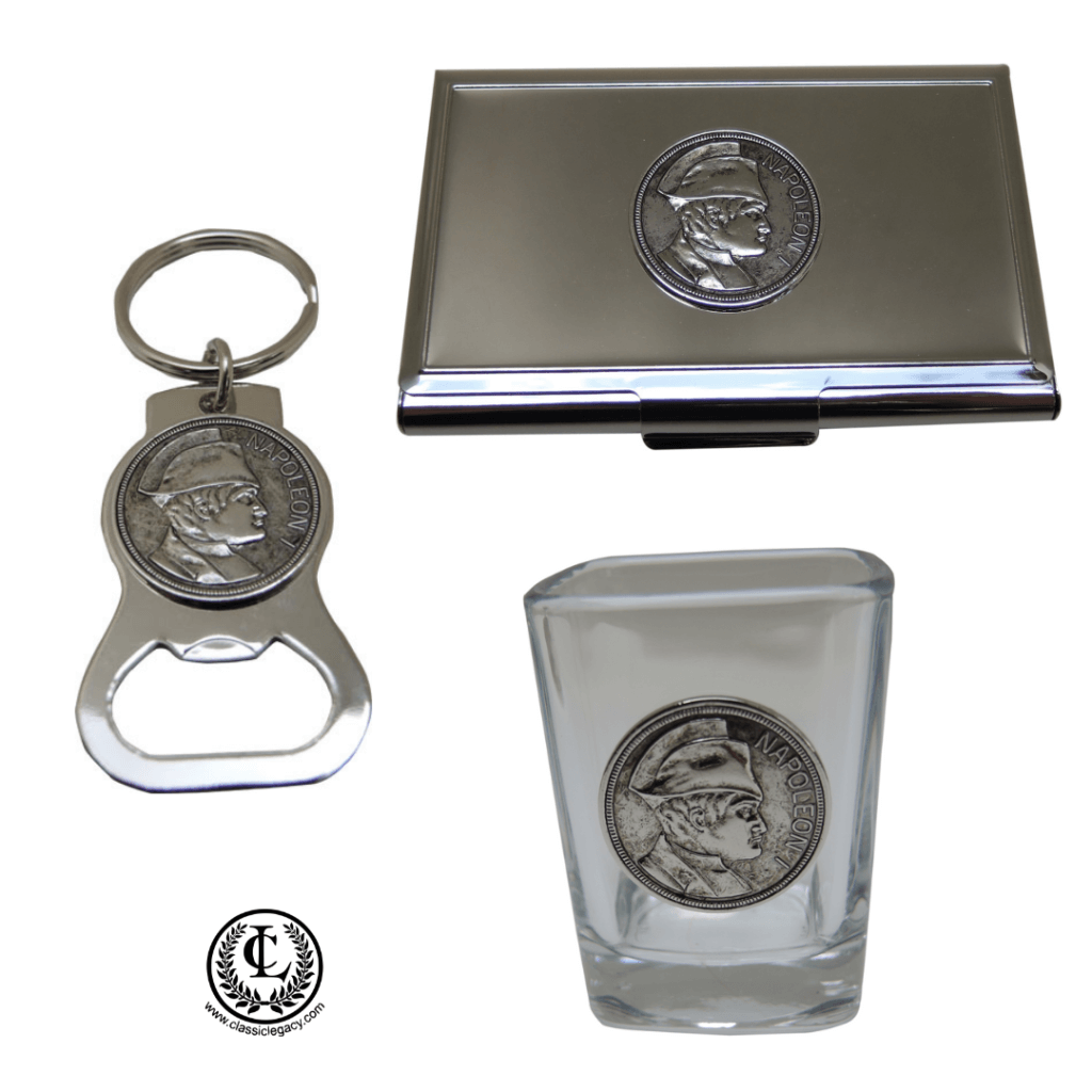 Napoleon coin design business card holder shot glass key ring Napoleon