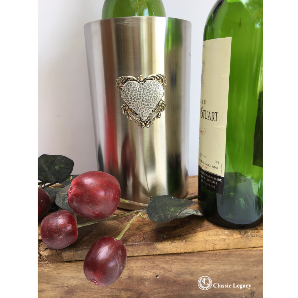 Heart gifts include stainless steel wine cooler with silver hammered heart