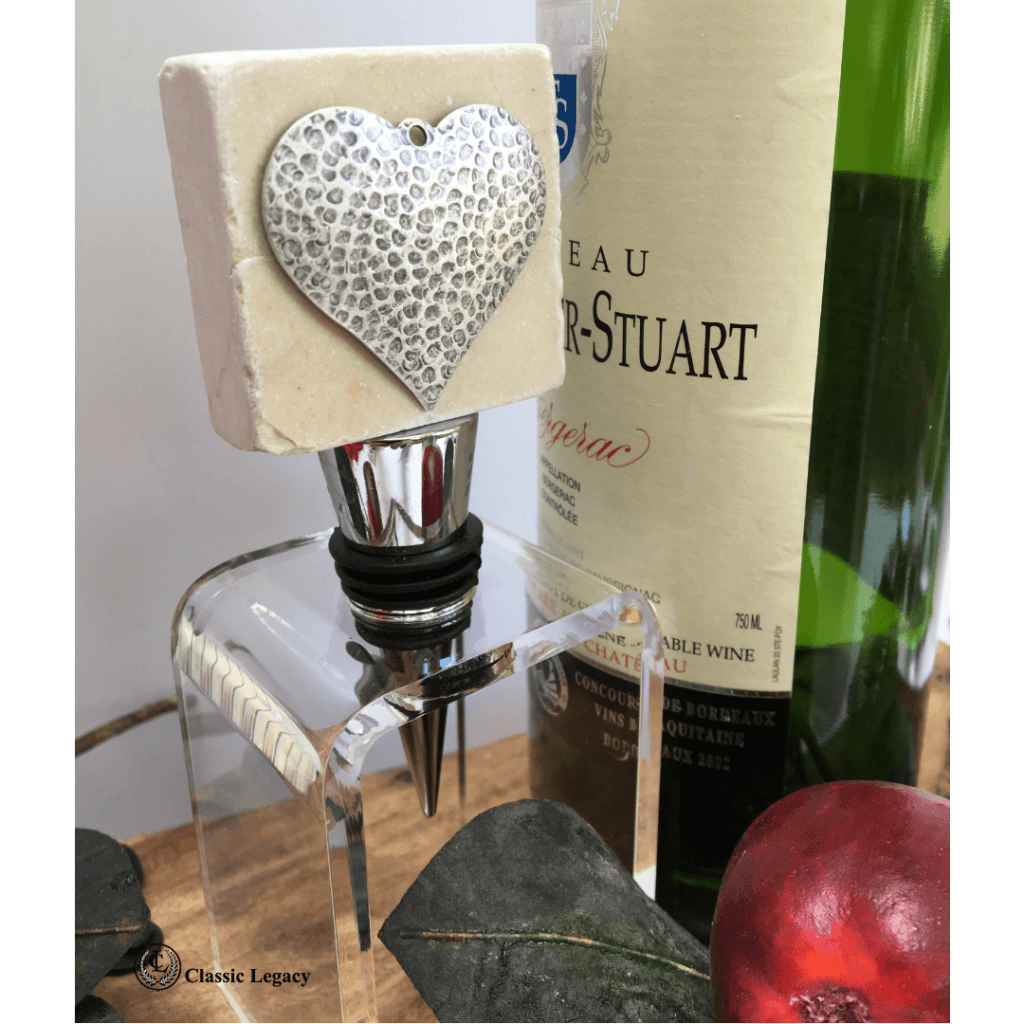 Heart gifts include Marble Wine Bottle Stopper Silver Hammered Heart