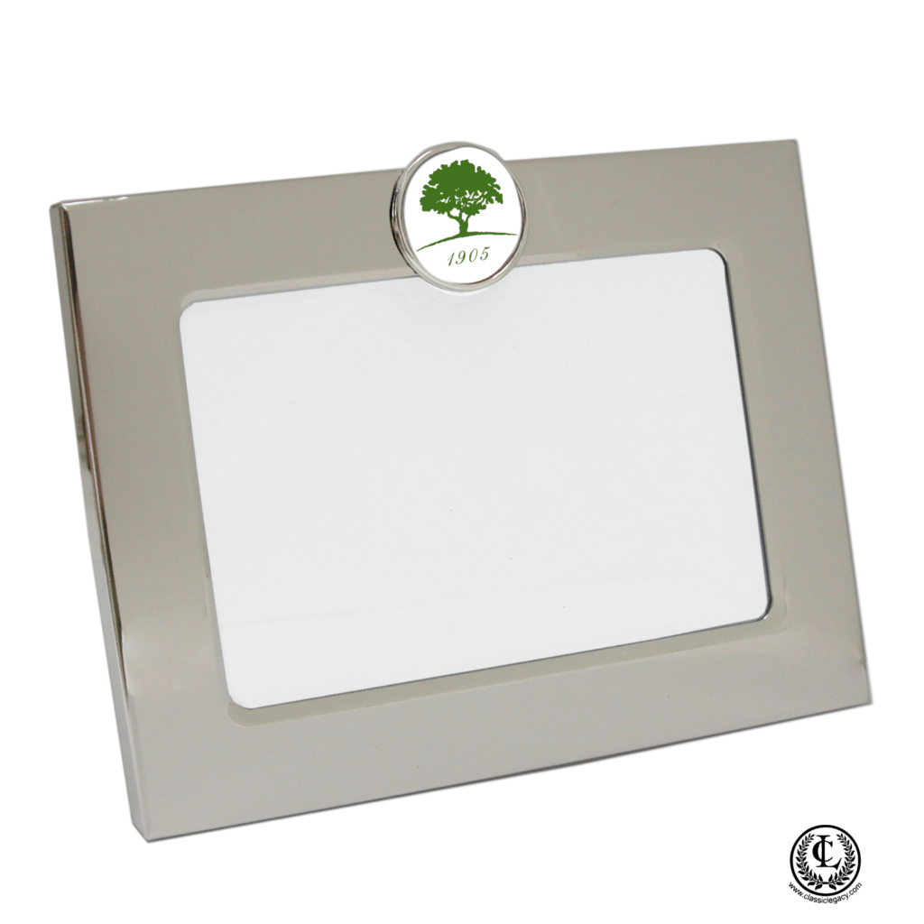 Silver photo frame with custom logo of golf country club