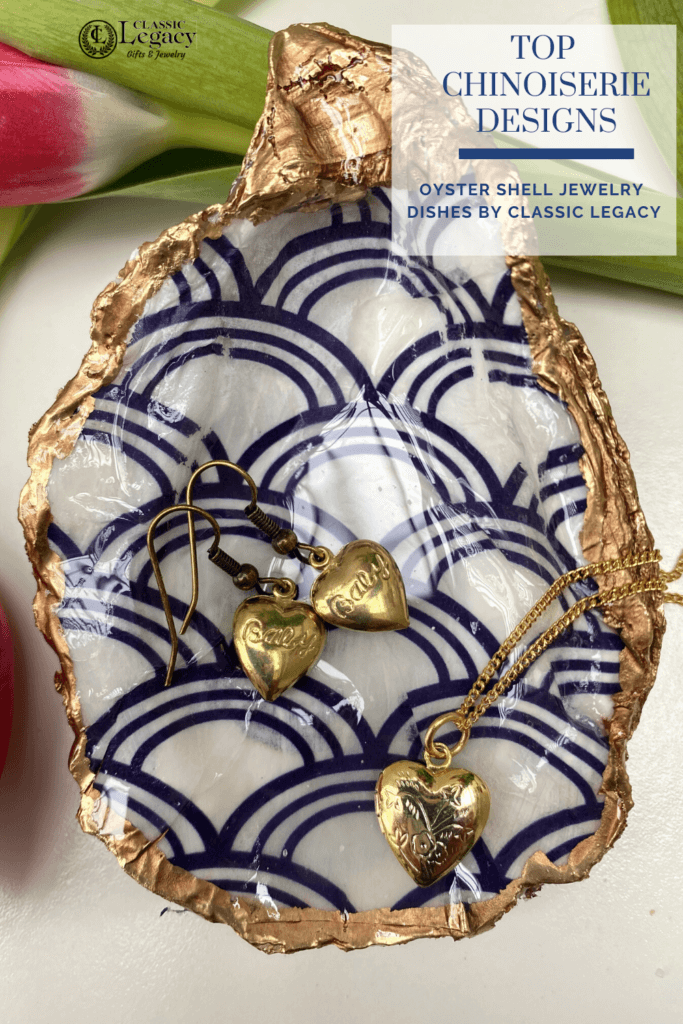Seigaiha pattern with jewelry Oyster Shell Jewelry Dish by Classic Legacy