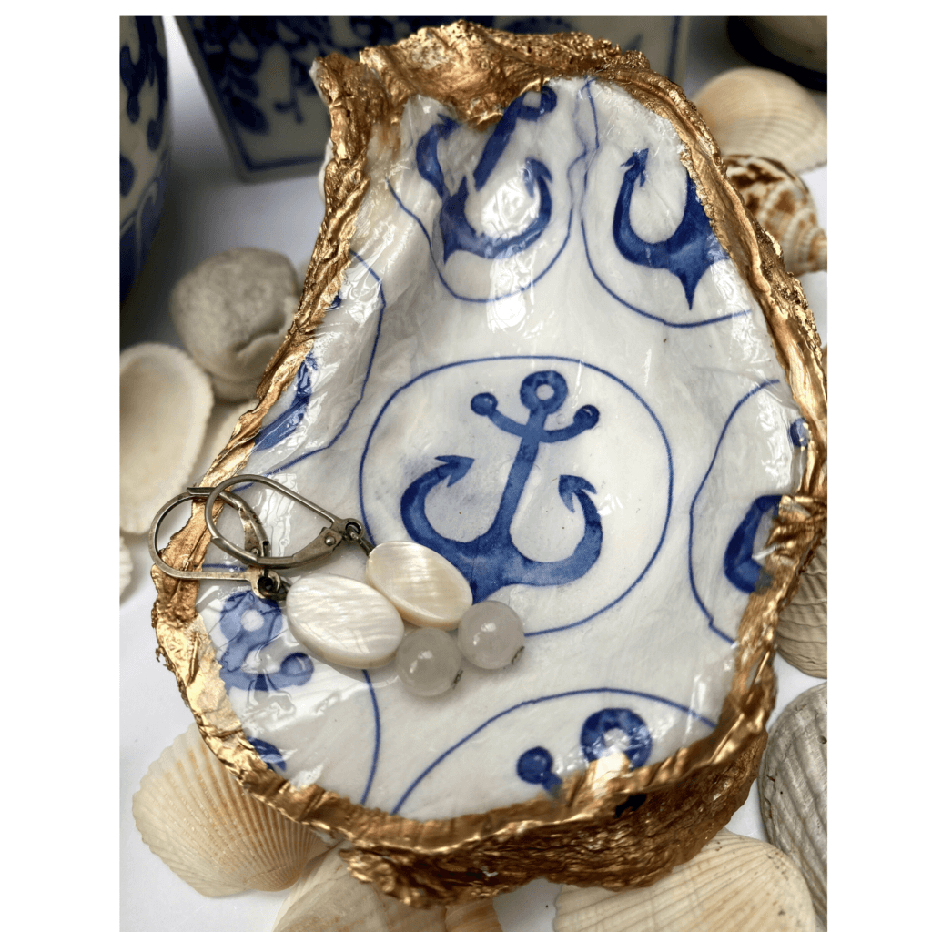 Oyster Shell Jewelry Dish Anchor Theme