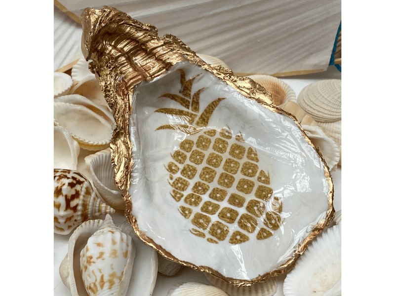 Oyster Shell Jewelry Dish Pineapple Design