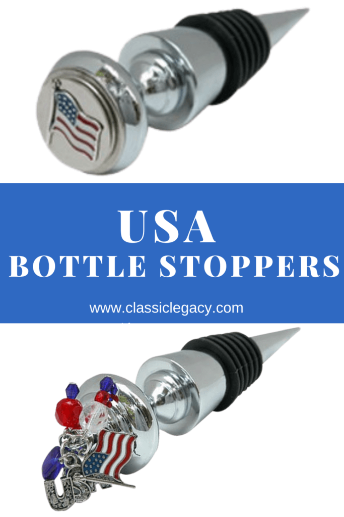 These wine bottle stoppers feature the American USA flag.