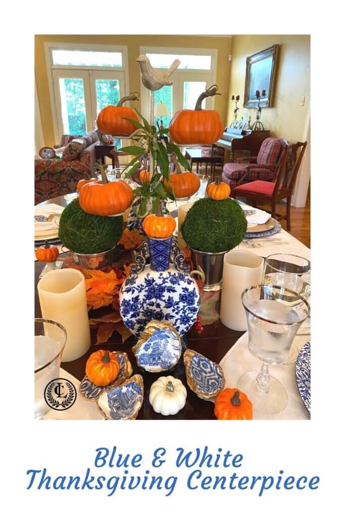 Blue and white Thanksgiving centerpiece 