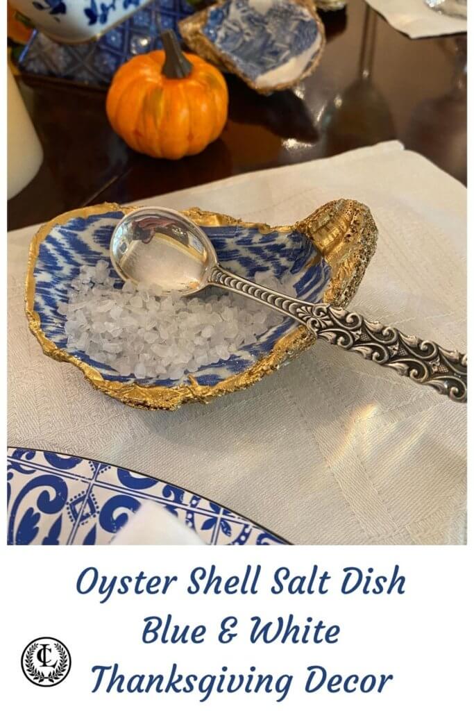 Blue and White Oyster Shell dish used as salt dish.