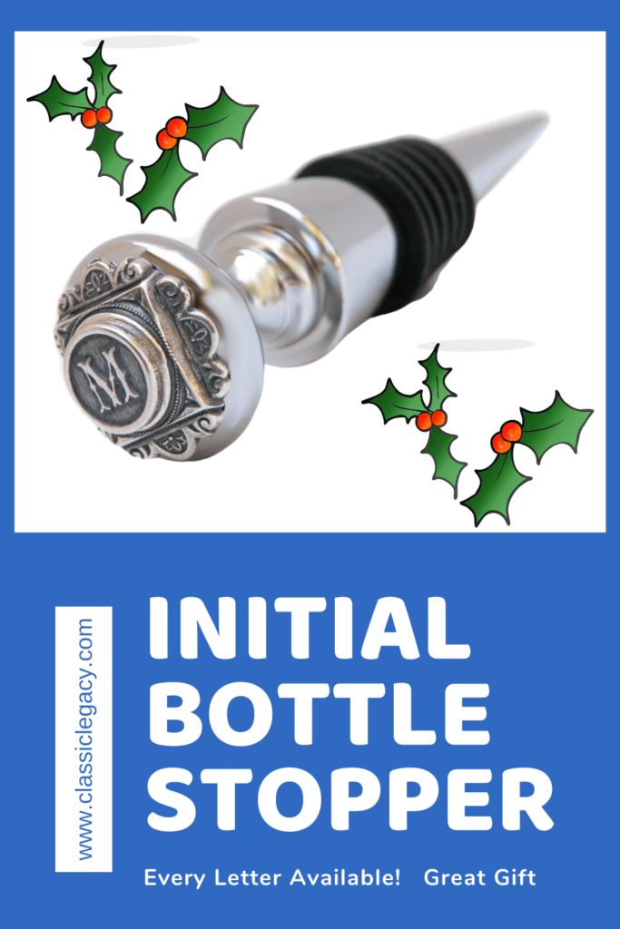 The initial wine bottle stopper is available with any letter.  It is in the top 12 winning 2020 holiday gifts 